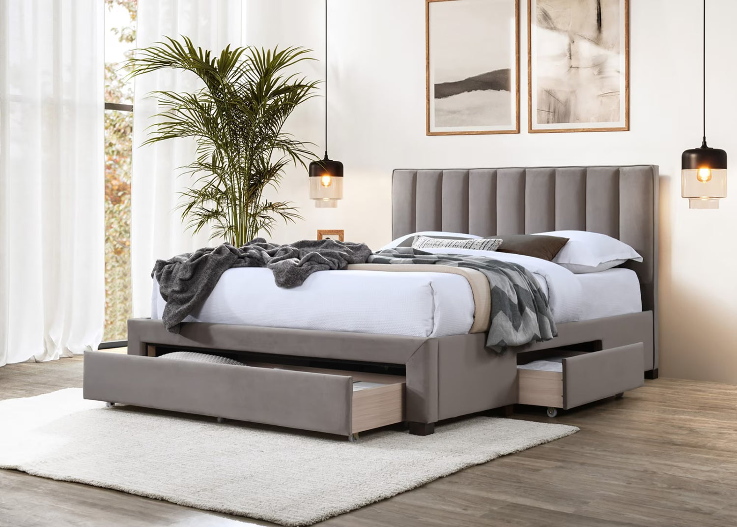 Helmi sängynrunko säilytyslaatikolla