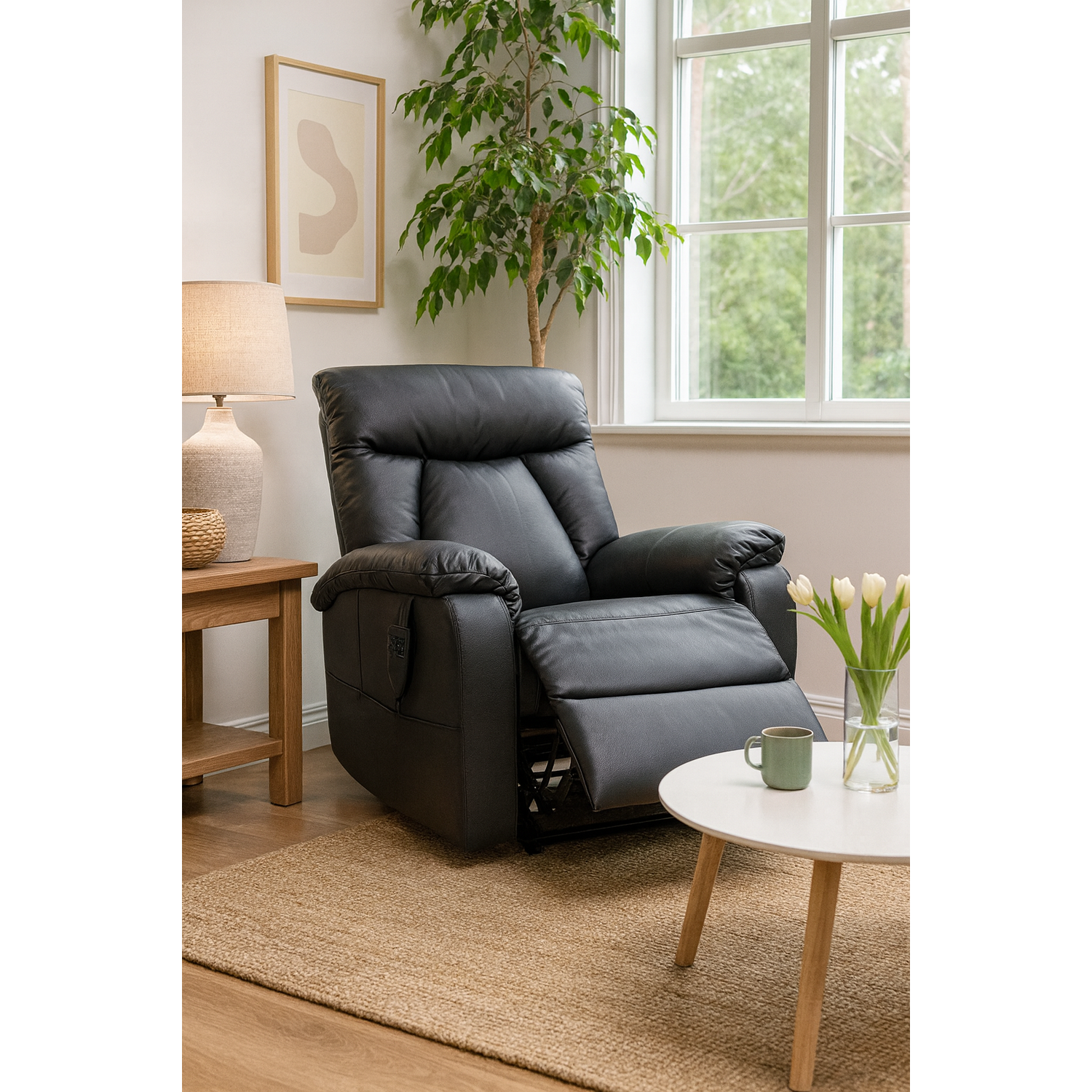 Sammy, recliner nostoavustimella musta nahka