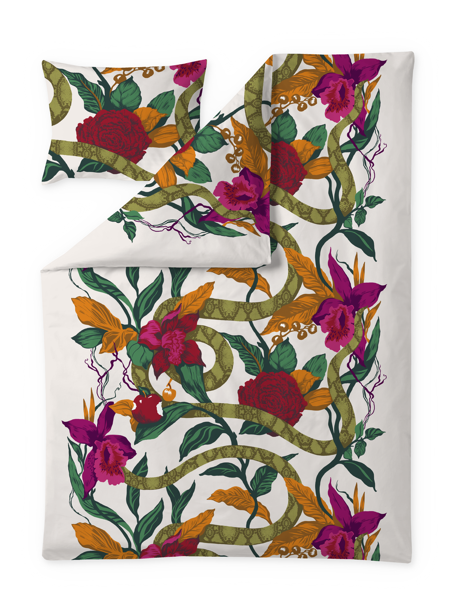 Vallila Kielletty Puutarha, satiinipussilakanasetti 150x210cm multi